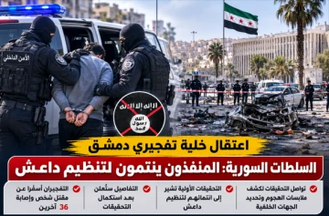  اعتقال خلية تفجيري دمشق.. السلطات السورية: المنفذون ينتمون لتنظيم داعش