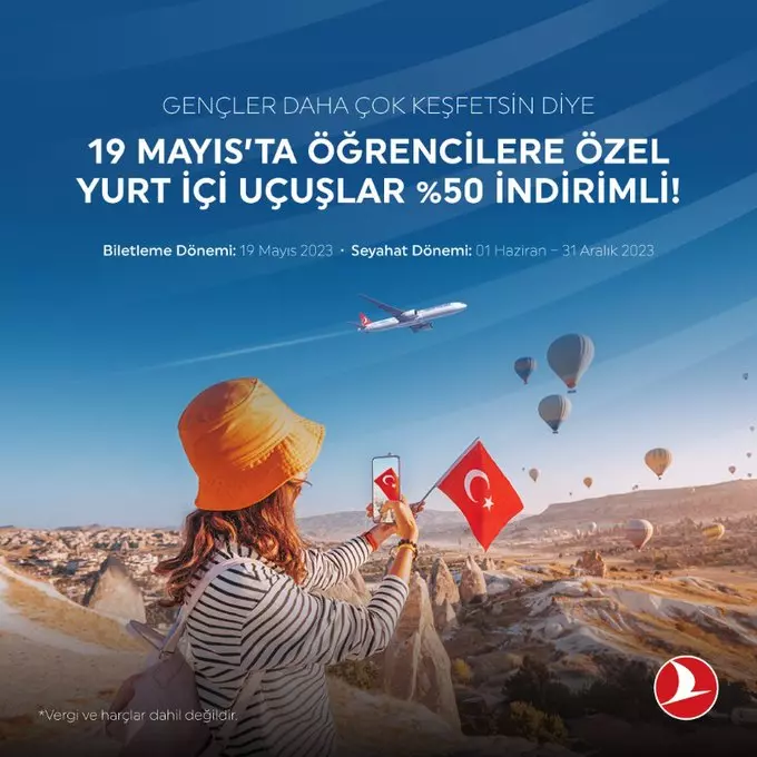 أطلقت الخطوط الجوية التركية حملة خصم بنسبة 50٪ على التذاكر. هذا الشروط 
